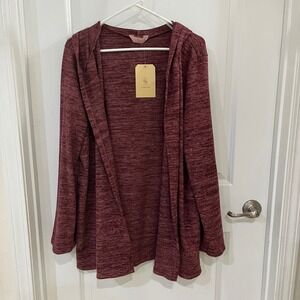 Jesse J Womens 3X Burgundy Marl Hooded Open Front Cardigan NWT
